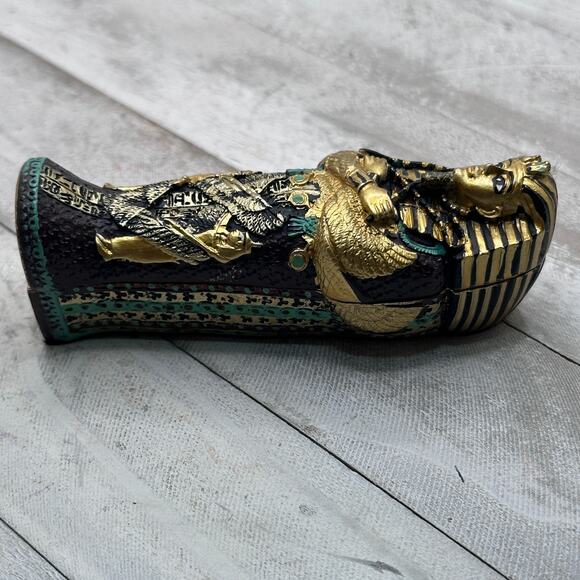 Egyptian Sarcophagus King Tut Coffin Trinket Box - Gold Pharaoh Statue Decor - Picture 7 of 8